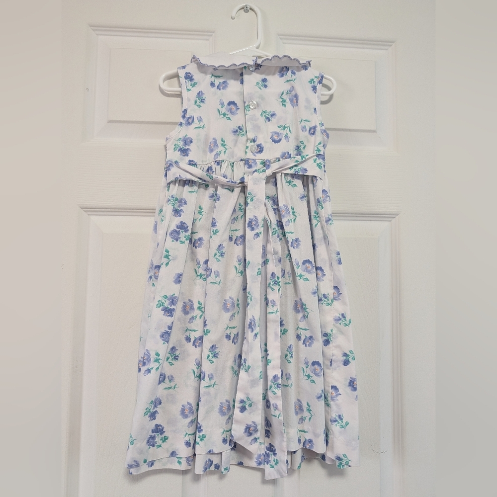 Rare Editions White Dress with Blue Floral Smocking Girls Size 4T - Picture 2 of 7